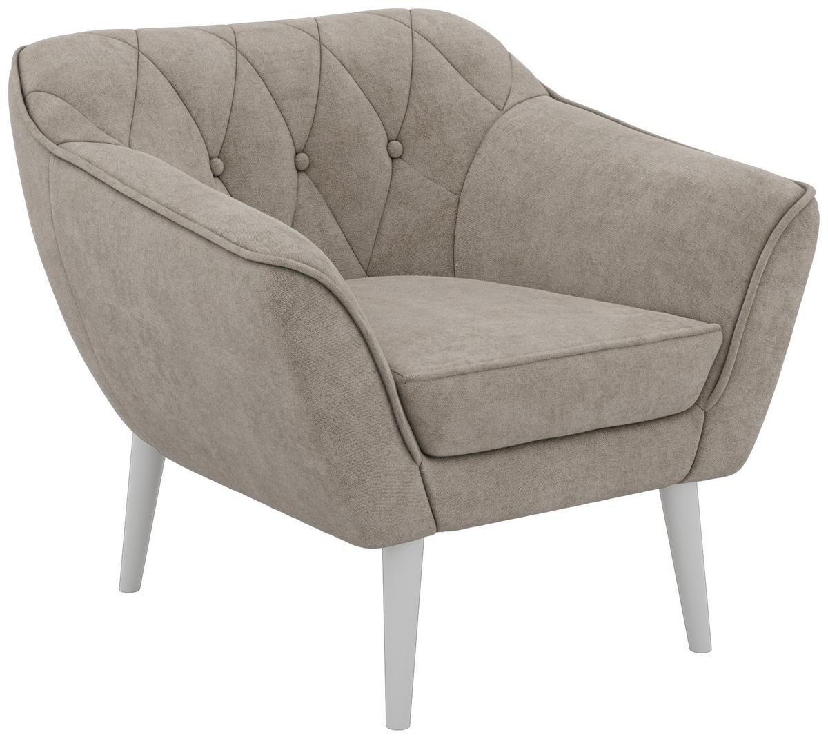 SESSEL PIRS - Greige Strukture - Weiße Beine - Greige/Weiß, Holzwerkstoff/Textil (80/75/74cm) - MKS