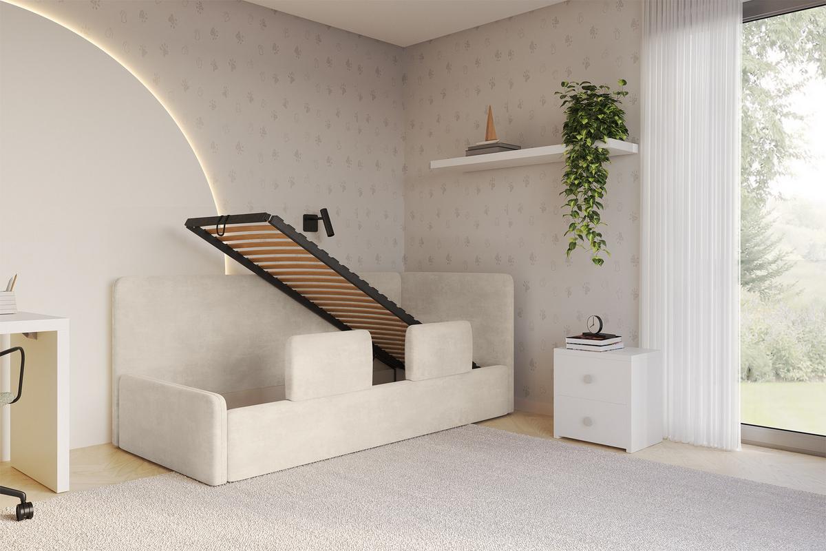 EINZELLBETT Jugendbett mit Bettkasten und Matratze H3/H4, Links - NORY 80x200 Beige - Beige, Holzwerkstoff/Textil (80/200cm) - ALTDECOR