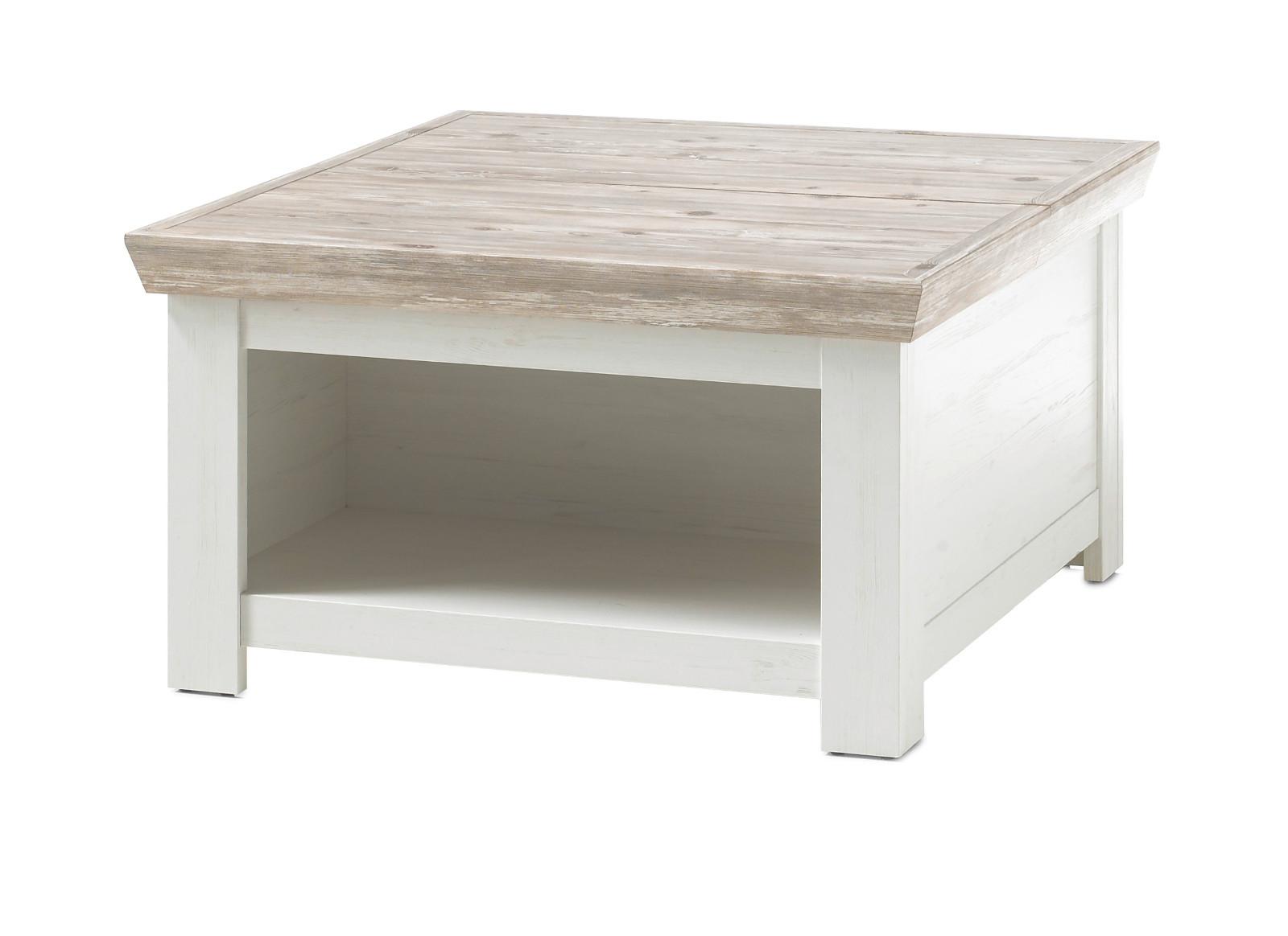 COUCHTISCH Pinie weiß, Oslo Pinie Landhaus, Beistelltisch mit Truhe Ablage, 86 x 86 cm quadratisch - Weiß/Pinienfarben, Holzwerkstoff (86/86/48cm) - Furn.Design