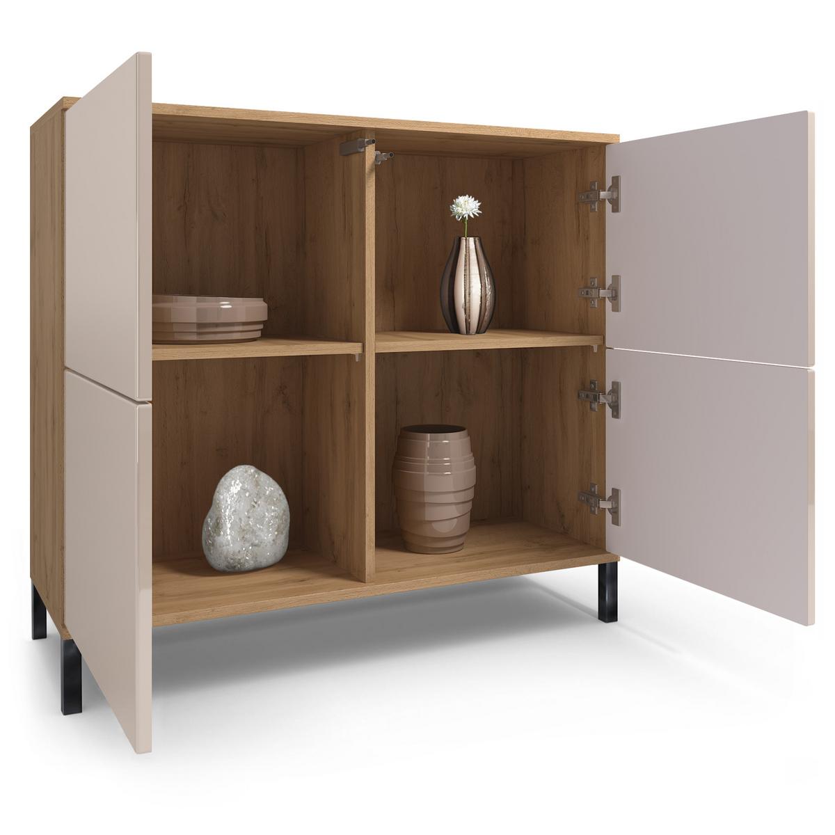 KOMMODE Rova Grau Hochglanz - Grau, Holzwerkstoff (92.5/83.5/35cm) - Vladon