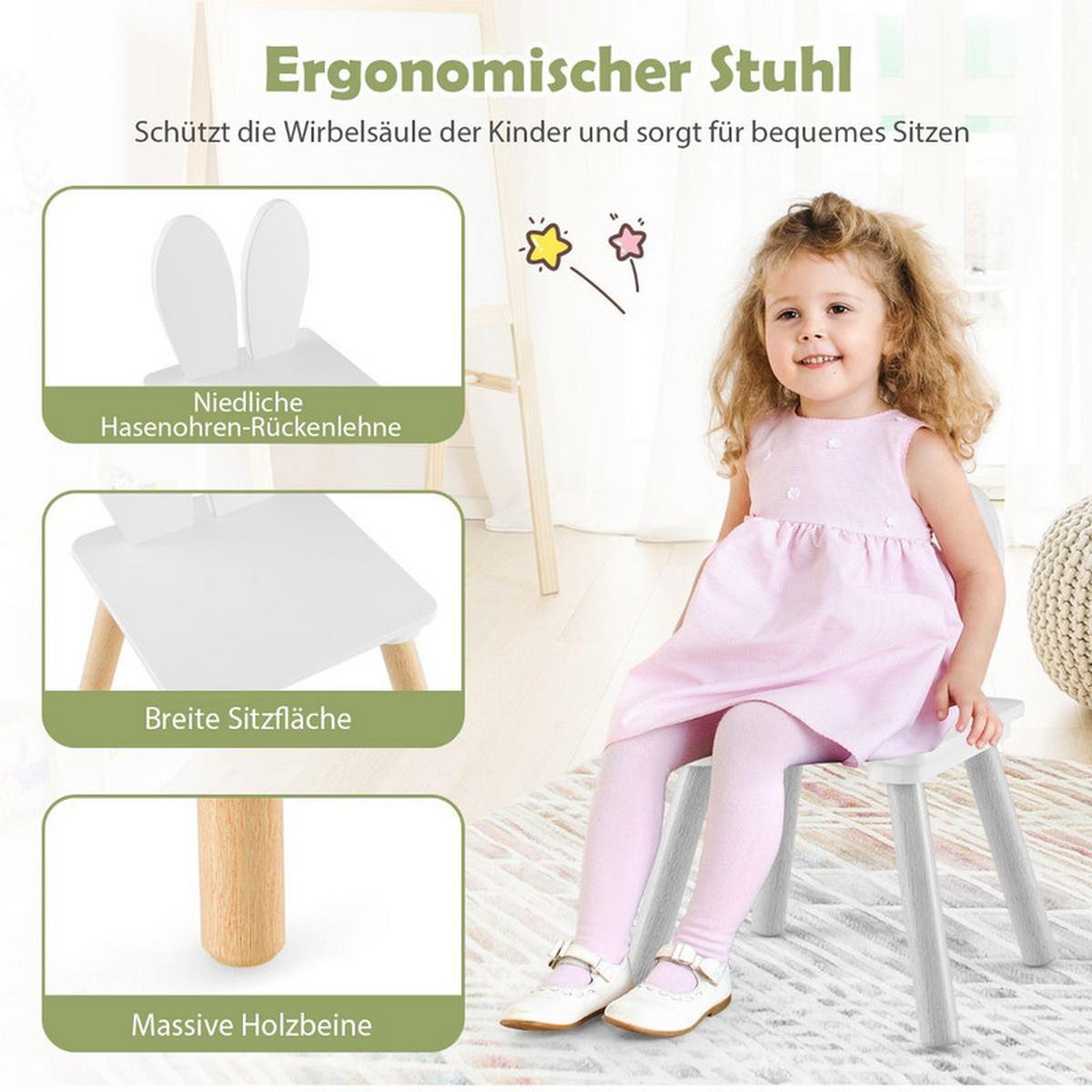 KINDERTISCH mit 2 Stühlen weiß(3-tlg) - Weiß, Holzwerkstoff (62/43/62cm) - COSTWAY