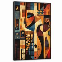 LEINWAND Bilder mit Rahmen - Figuren - Abstrakt - Symbole - 90x140 - Terracotta, Textil (90/140cm) - MuchoWow