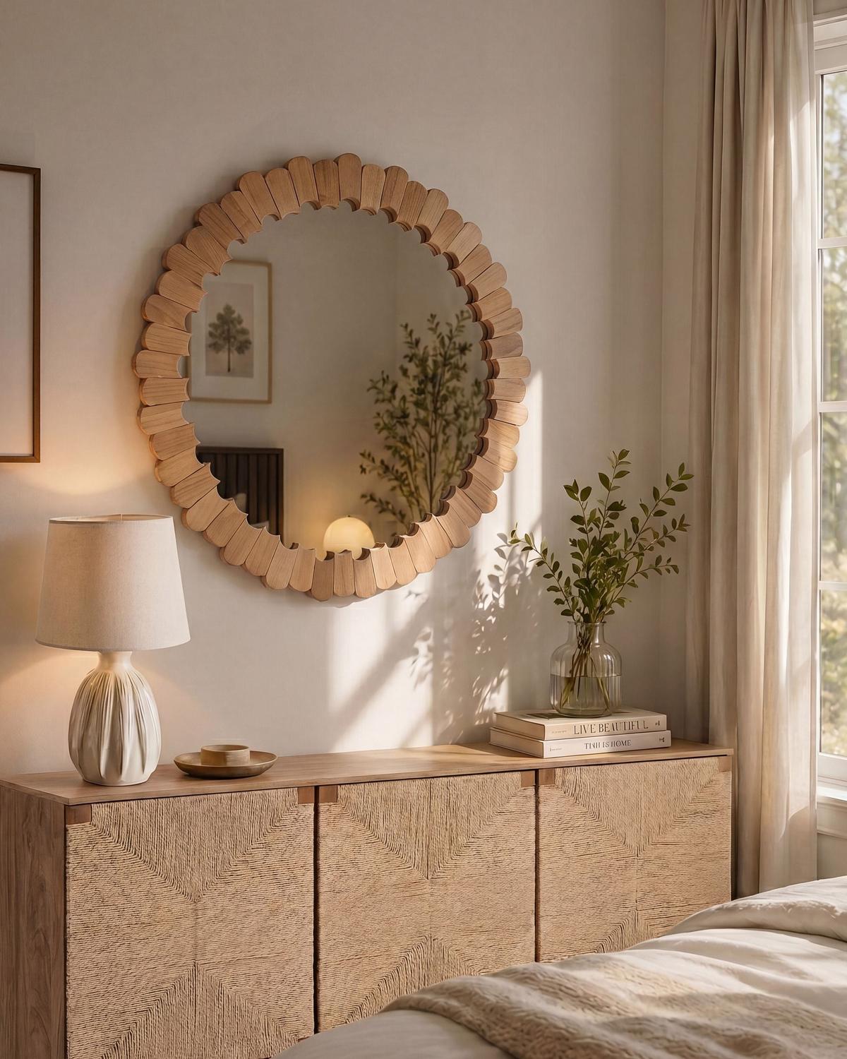 WANDSPIEGEL 86/86 cm Paulownia-Holz Braun Alzon - Braun, Holz (86/86/5cm) - Beliani