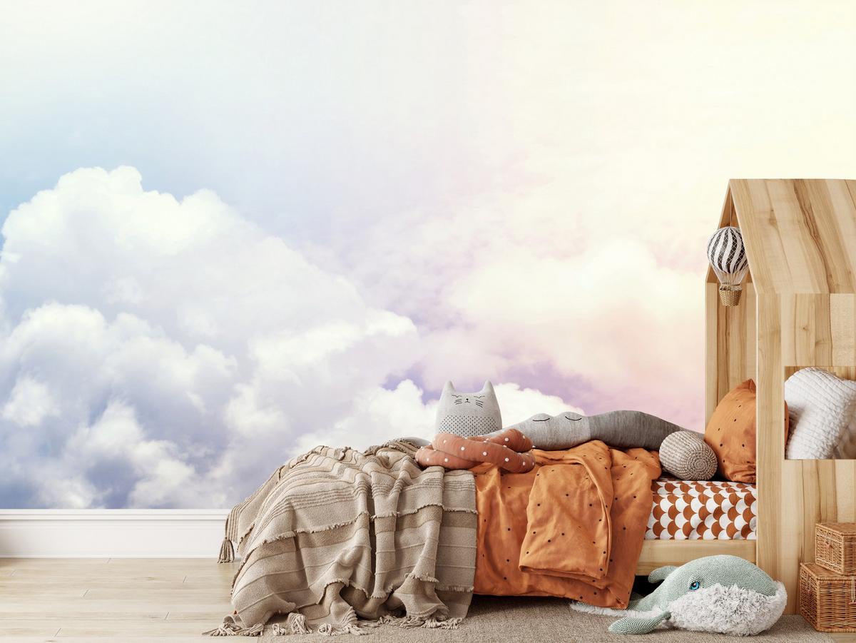 FOTOTAPETE für Schlafzimmer Blau Rosa Himmel Wolken 200x140 - Blau/Beige, Papier (200/140cm) - Muralo