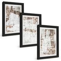 BILDER SET 3er Set - 20x30 cm Schwarzer Rahmen - Abstrakte Muster, weiß, braun - Schwarz, Kunststoff (20/30cm) - TULUP