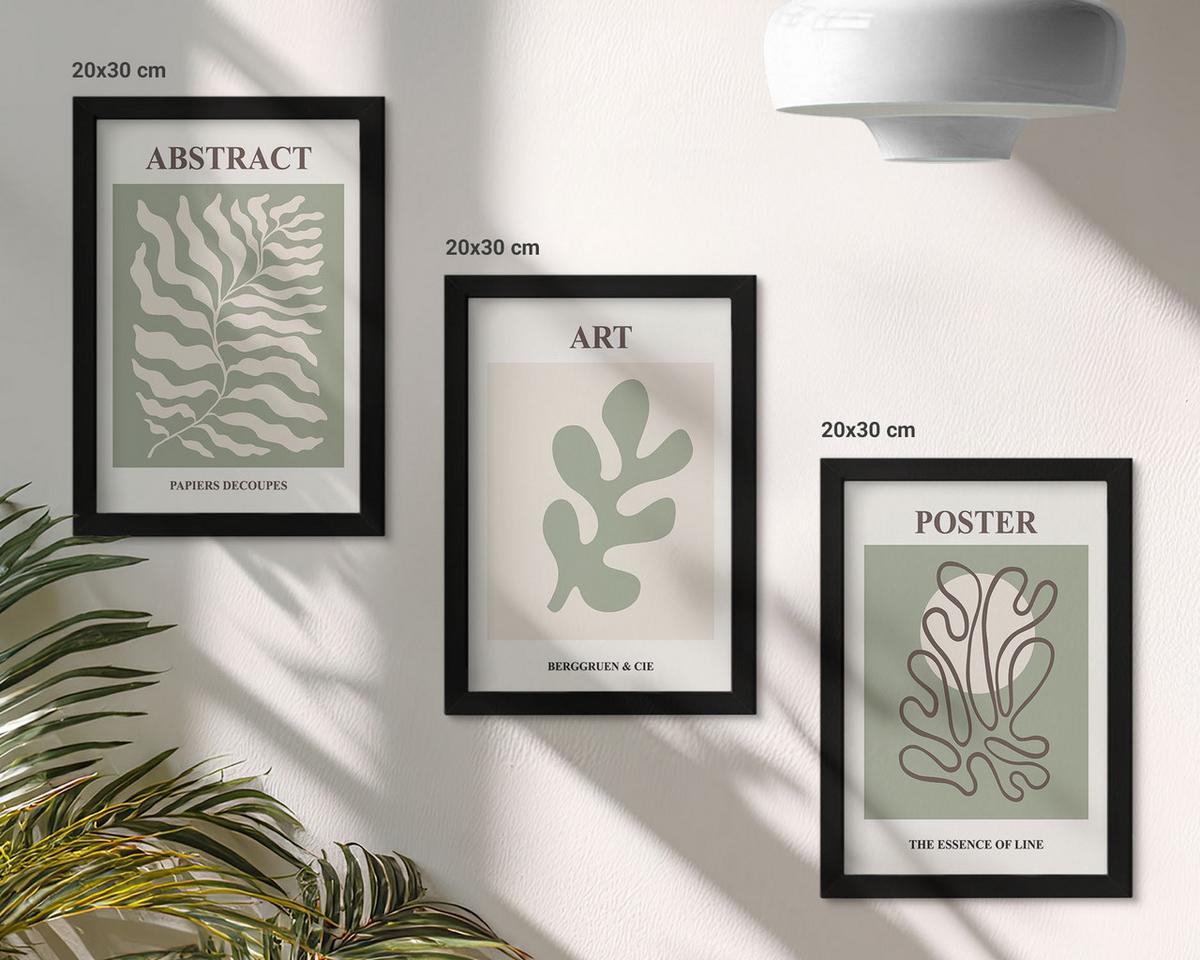 BILDER SET 3er Set - 20x30 cm Schwarzer Rahmen - Poster mit Pflanzenmustern von Matisse - Schwarz, Kunststoff (20/30cm) - TULUP