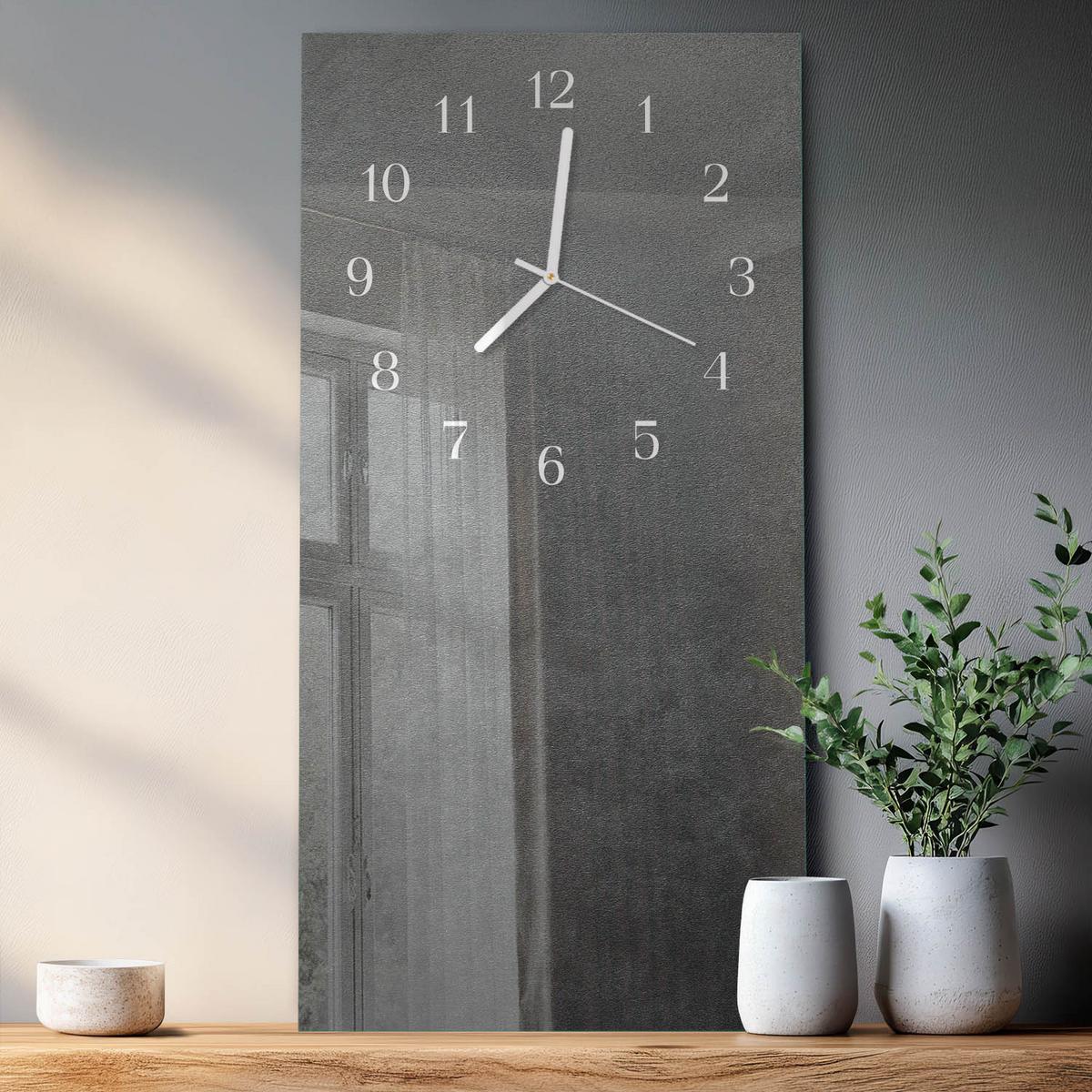 WANDUHR aus Glas 30x60 cm - Marmorwand - Grau, Glas (30/60/0.4cm) - TULUP