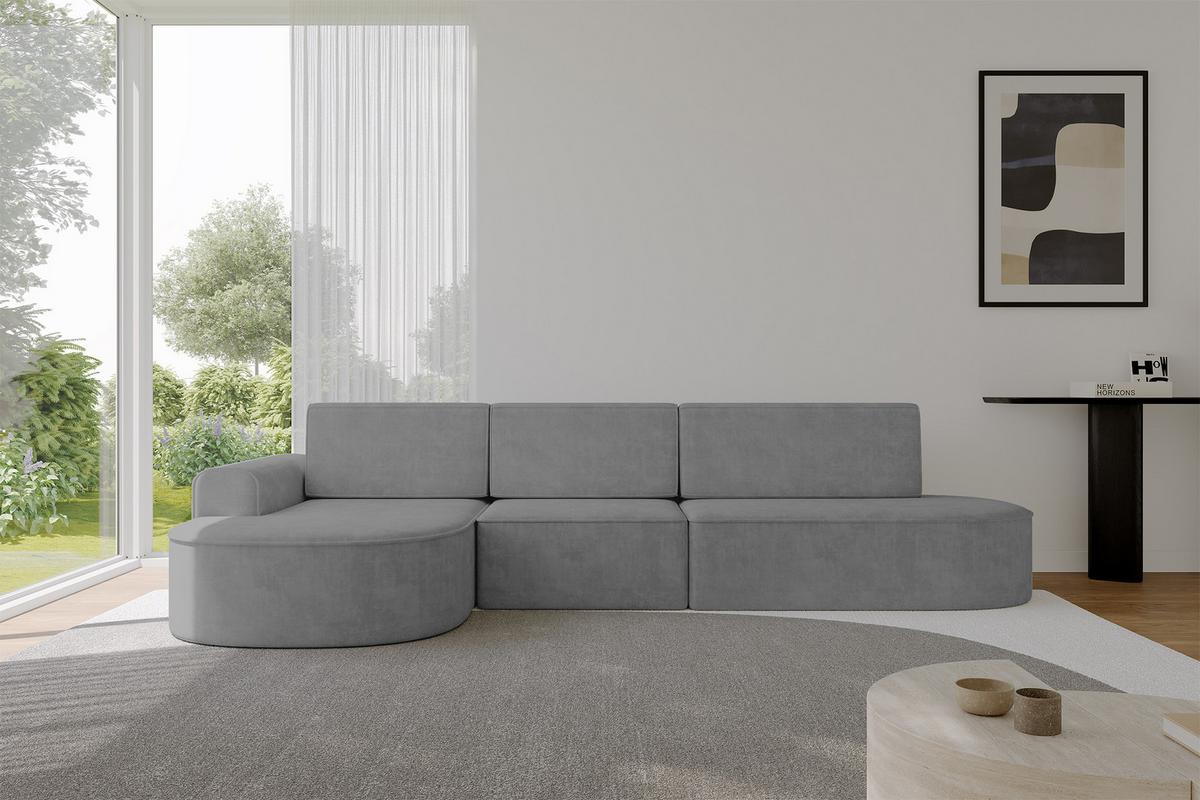 ECKSOFA mit Schlaffunktion Ottomane Links MARI L2-S 368X167X85 Grau Velours - Anthrazit/Schwarz, Holzwerkstoff/Kunststoff (368/167cm) - ALTDECOR