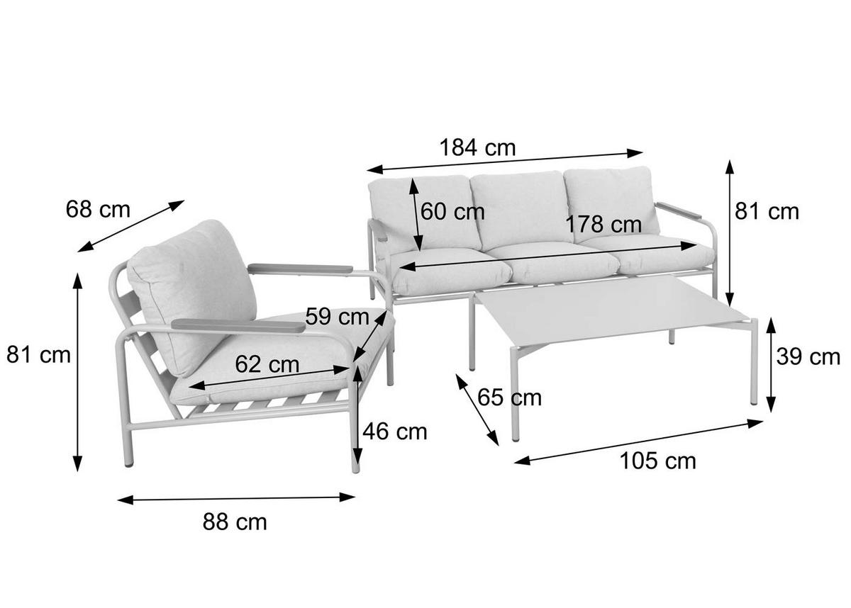 GARTENGARNITUR Rot, Beige 1x 3-Sitzer Gartenbank, 2x Sessel und 1x Tisch-Set - Beige/Rot, Metall - MCW