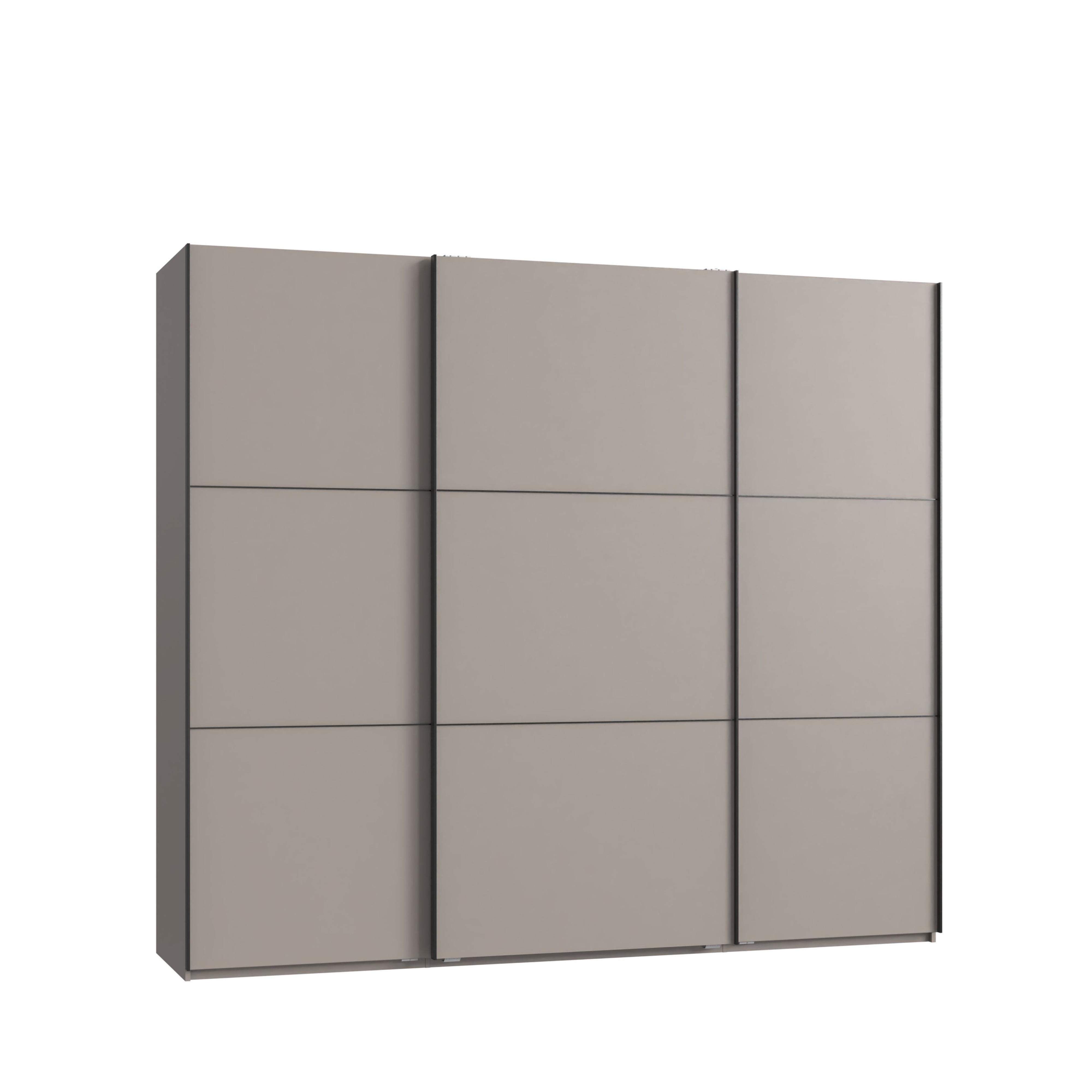 SCHWEBETÜRENSCHRANK 3-türig B250/H216/T65 cm in Sandgrau, Kleiderschrank inkl. Vollausstattung / 22011 - Sandfarben/Rot, Holzwerkstoff/Metall (250/216/65cm) - luma-home