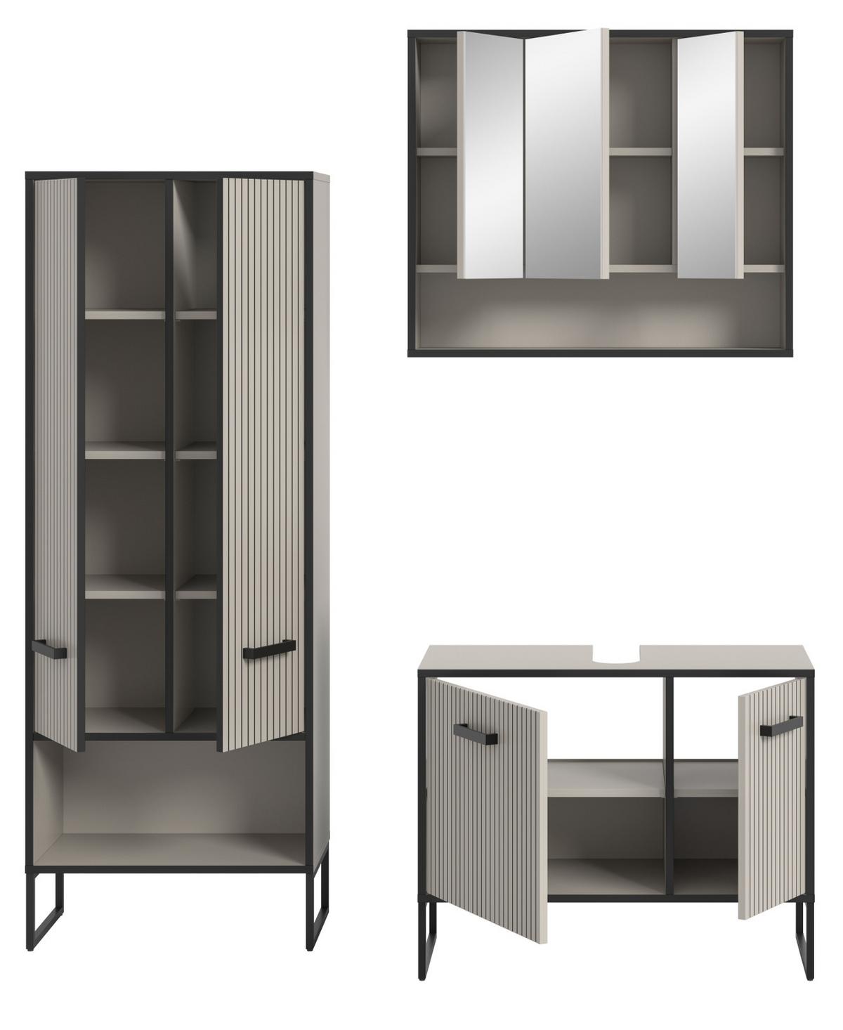 BADMÖBEL-SET 3-teilig Scana in schwarz, sand 154 cm, Kombination mit Soft-Close - Sandfarben/Schwarz, Glas/Holzwerkstoff (154/192/36cm) - Inn.Furn
