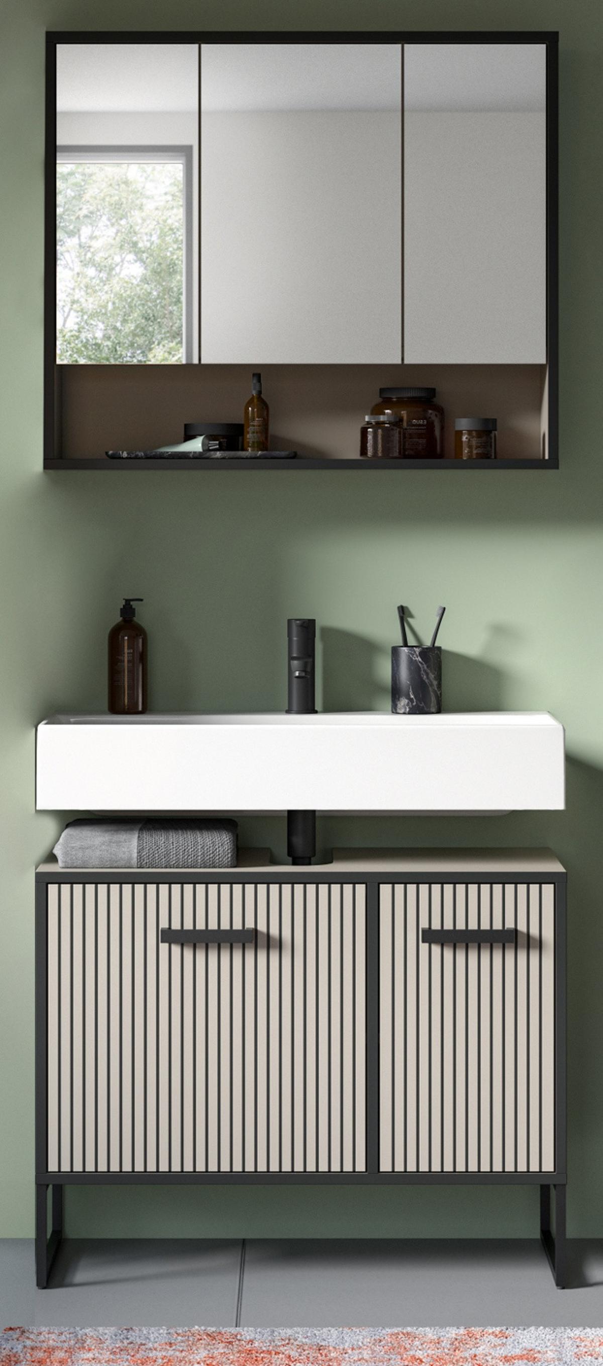 BADMÖBEL-SET 2-teilig Scana in schwarz, sand 80 cm, Kombination mit Soft-Close - Sandfarben/Schwarz, Glas/Holzwerkstoff (80/192/36cm) - Inn.Furn