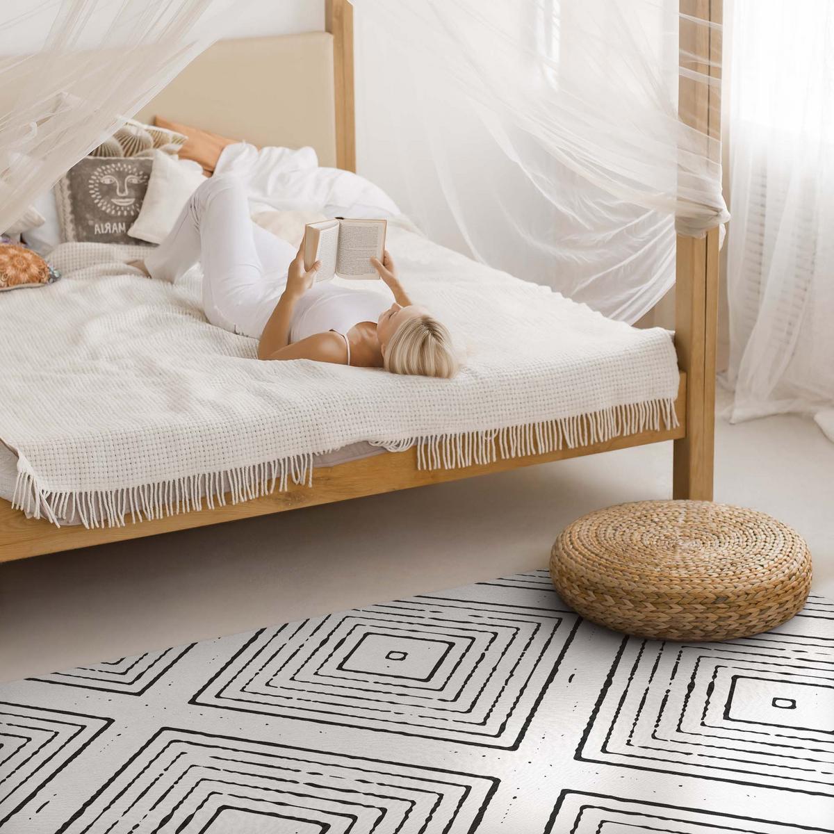 TEPPICH 120x180 cm Regelmäßige Quadrate Boho Muster - Schwarz/Weiß, Kunststoff (120/180cm) - Wallfluent