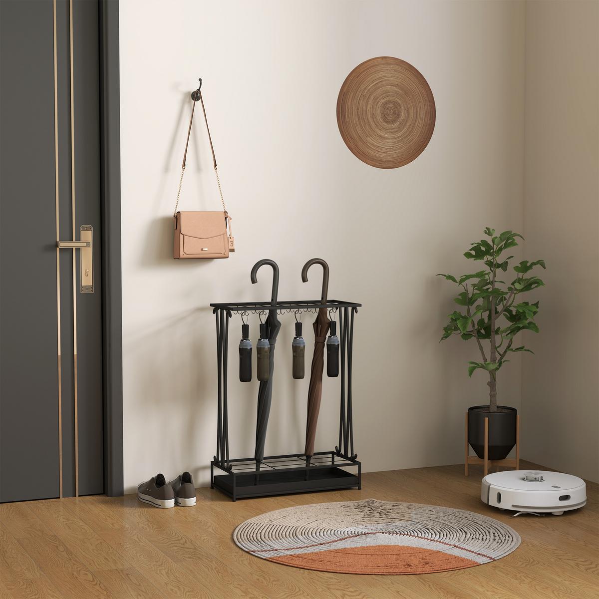 REGENSCHIRMSTÄNDER mit 24 Haken, 21 Löchern, 50 x 24 x 68 cm, Schwarz - Schwarz, Metall (24/68/50cm) - HOMCOM