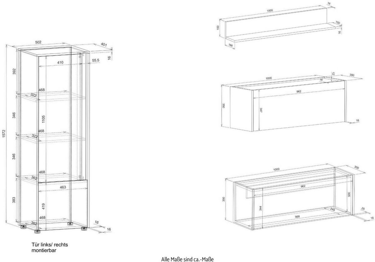 WOHNWAND grau matt, Eiche Wotan 5-teilig 250 cm, Wohnkombination mit Sekretär - Grau, Holzwerkstoff/Kunststoff (250/158/40cm) - Furn.Design
