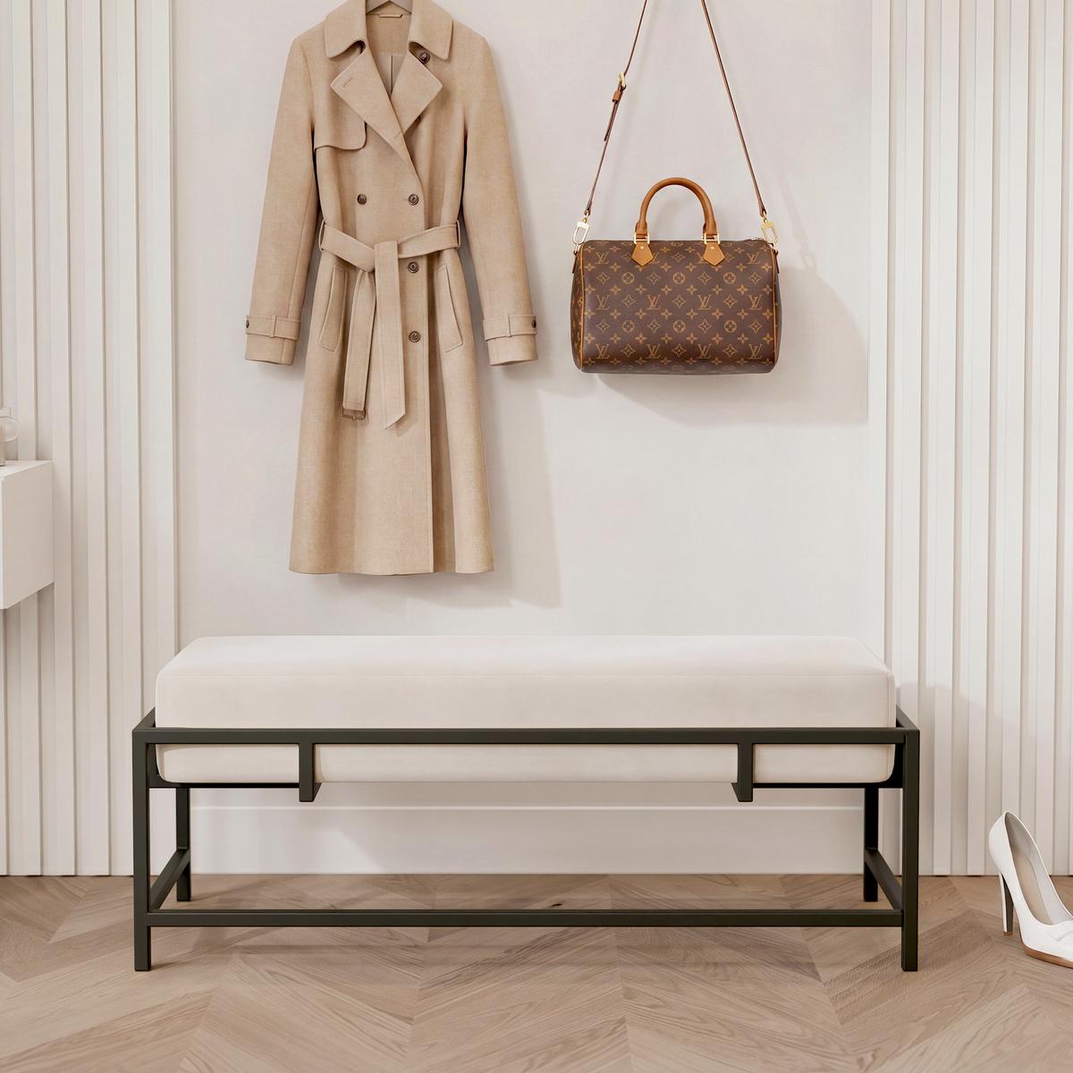 POLSTERBANK GLAM 80 cm Schwarz / Creme ,Metallgestell - Creme, Textil/Metall (80/45/35cm) - Idohome