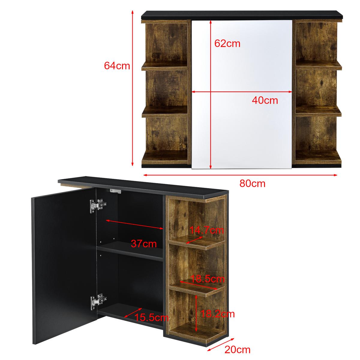 SPIEGELSCHRANK Harstad - Dunkelbraun, Holzwerkstoff (80/64/20cm) - [en.casa]