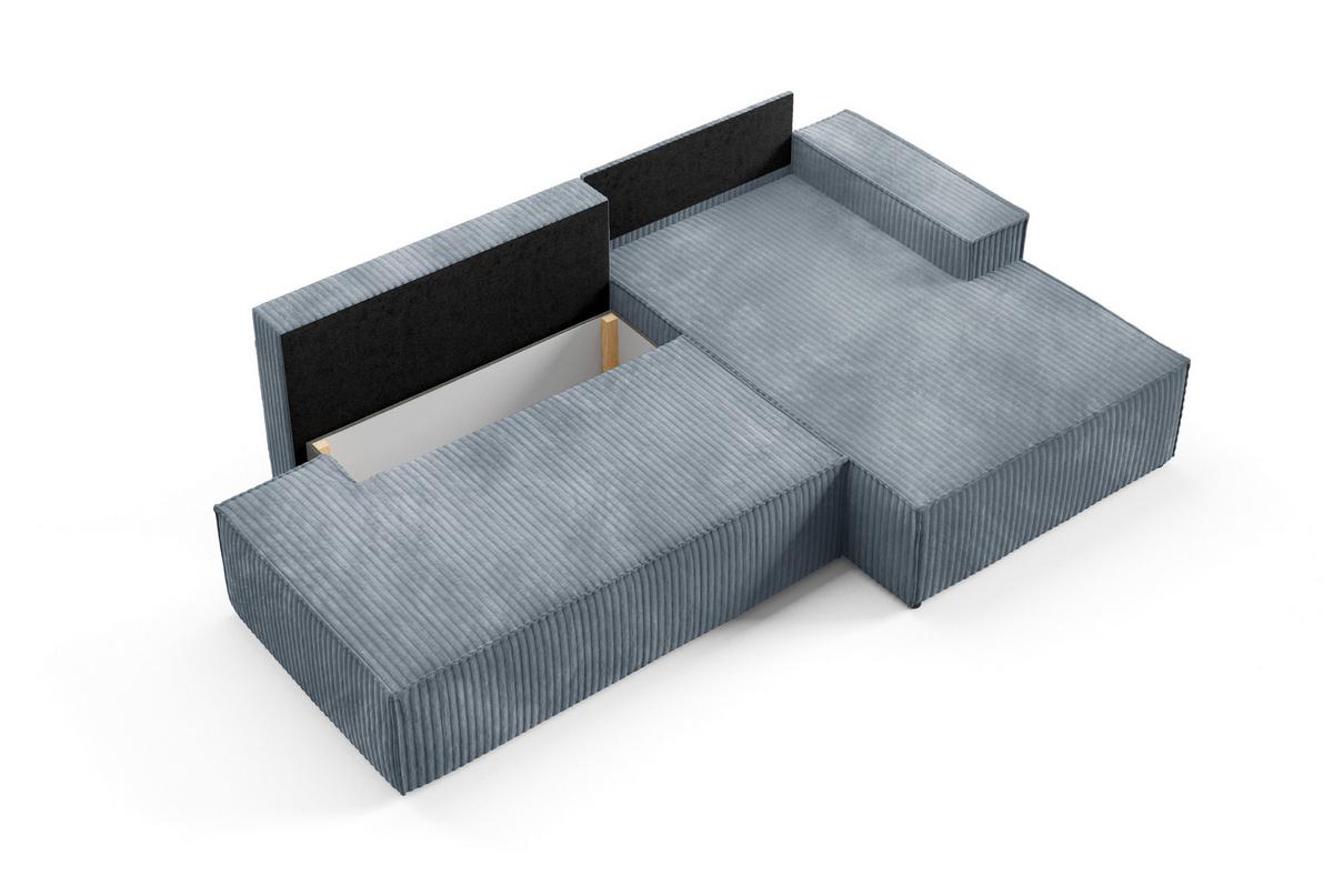 ECKSOFA TESSO L-S Grau Kordstoff mit Schlaffunktion - Grau, Holz (247/170cm) - MASSENO