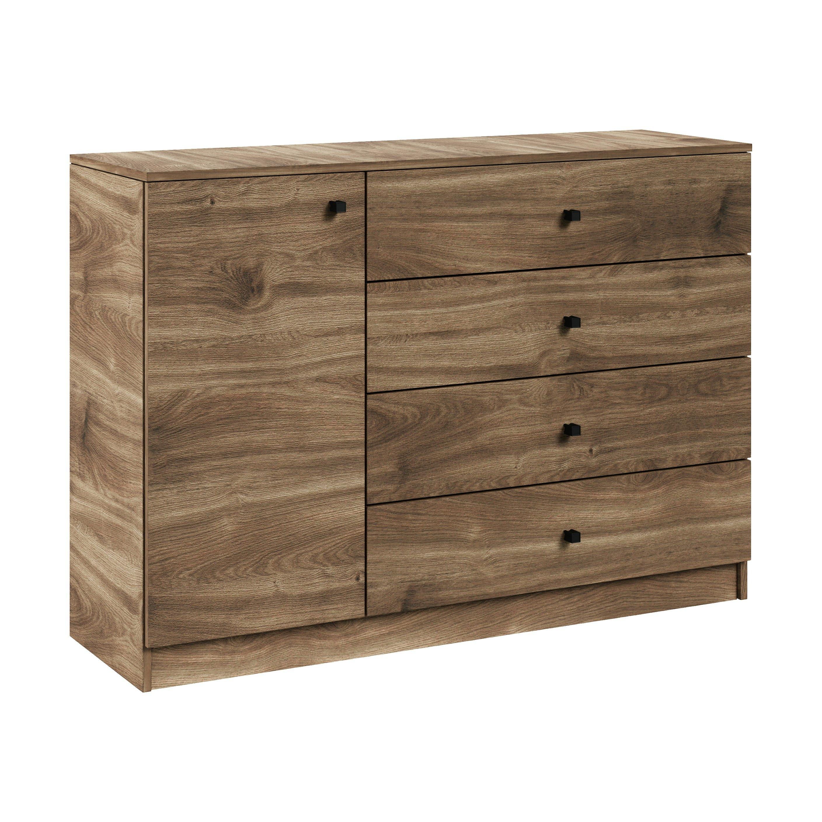 KOMMODE NESTOS 120/87/40cm mit 4 Schubladen 1 Türen Braun - Braun, Holzwerkstoff (120/87/40cm) - MASSENO