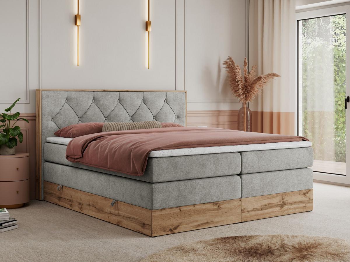 BOXSPRINGBETT VENETO KING 200/200 Hellgrau Struktur - H4 - Hellgrau, Holz/Textil (200/200cm) - MKS