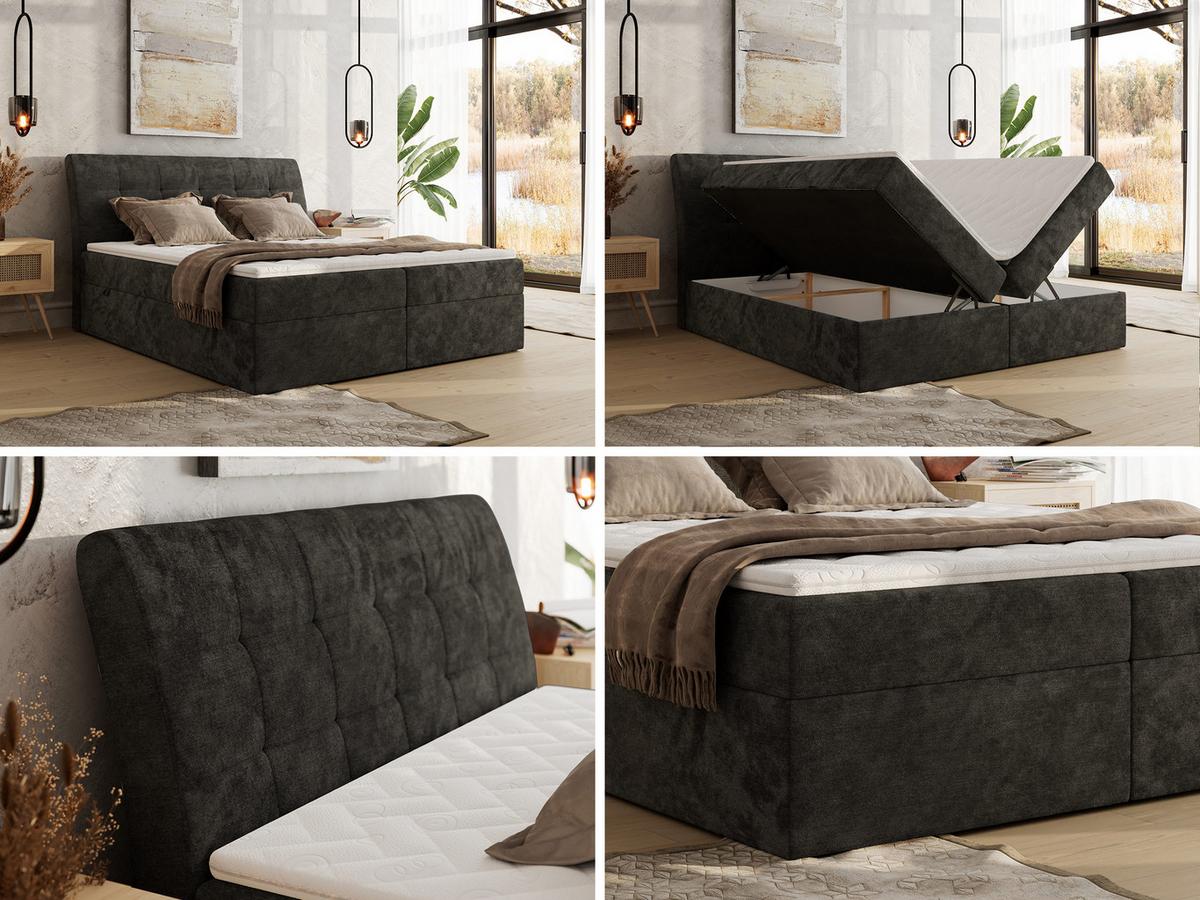 BOXBETT DAGOS 180/200 - Dunkelgrau Schenille glatt - H3 - Topper T25 - Dunkelgrau, Textil (180/200cm) - MKS