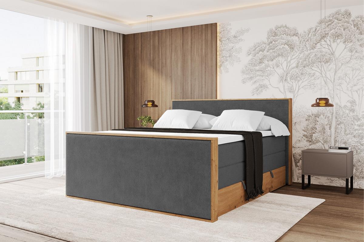 BOXSPRINGBETT LOLLI9 -Z-KING 140x200 - H3/H4 Dunkelgrau - Graphitfarben, Holzwerkstoff (140/200cm) - ALTDECOR