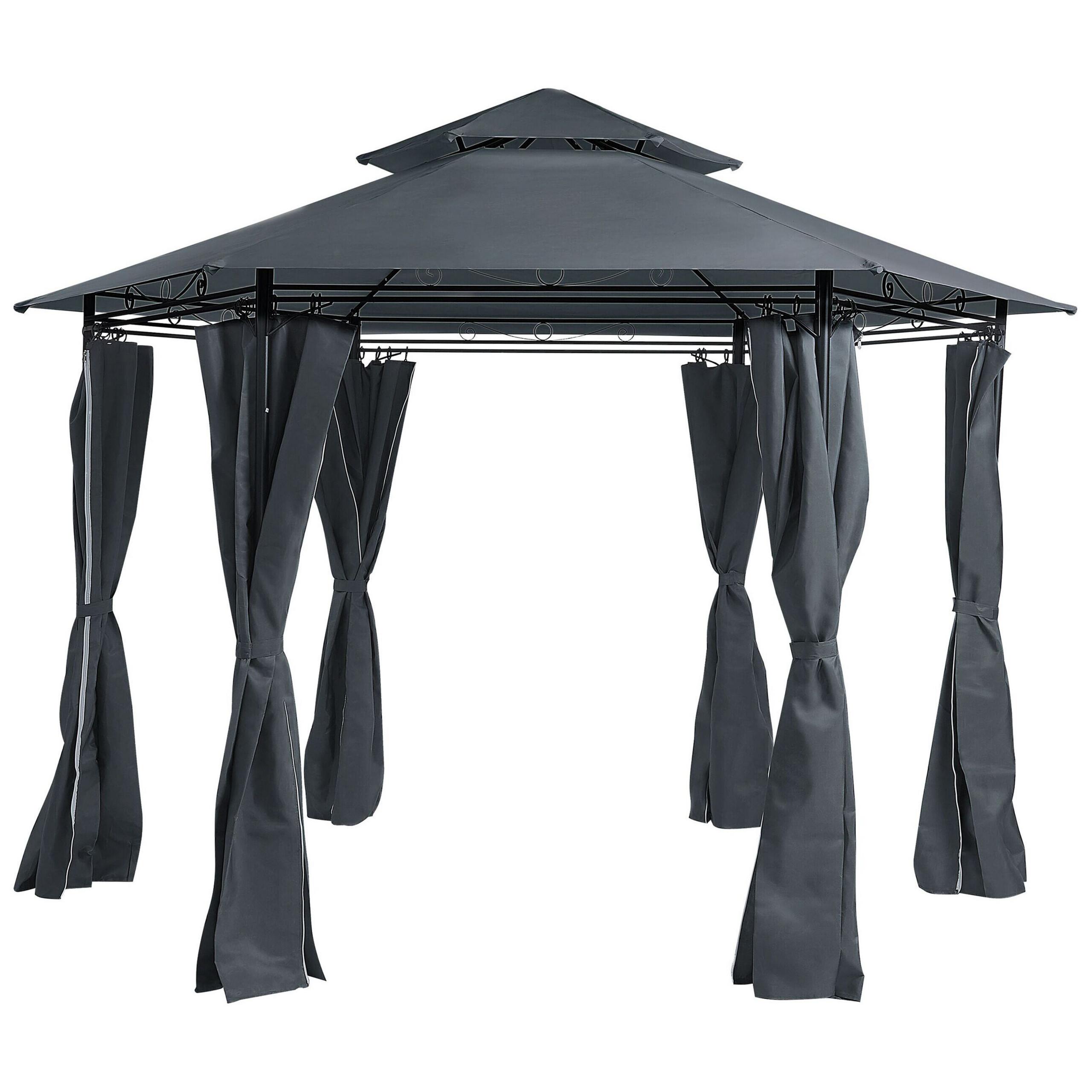 PAVILLON Stahl graphitgrau ⌀ 350 cm Portel - Schwarz/Grau, Metall (350/270/350cm) - Beliani