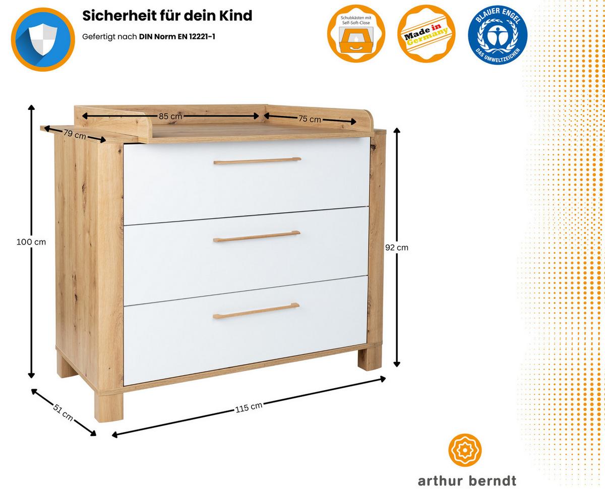 WICKELKOMMODE Marlon 115/100/79 cm Soft-Close - Eiche Artisan/Weiß, Holzwerkstoff (115/100/79cm) - arthur berndt