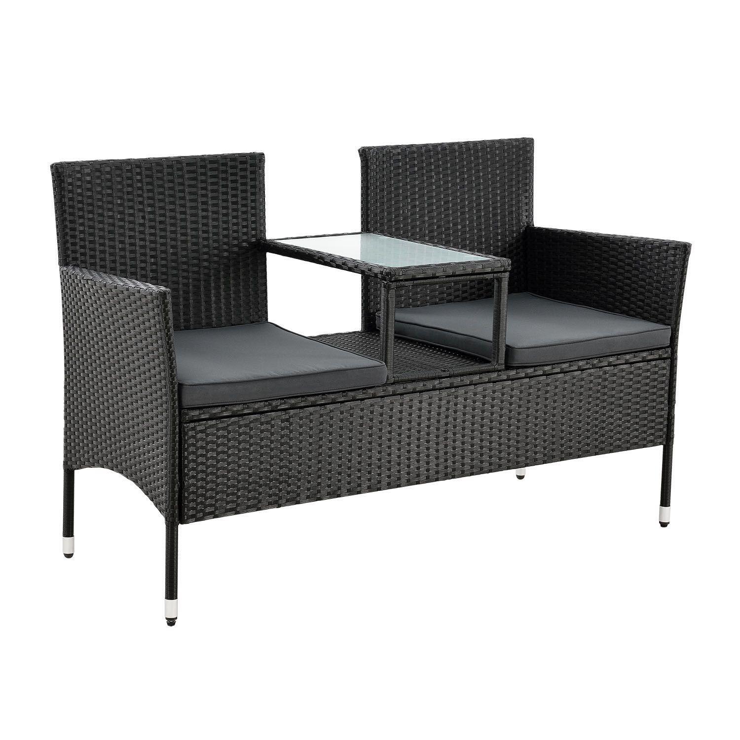 GARTENBANK Monaco grau-meliert - Schwarz, Kunststoff/Metall (133/84/63cm) - Juskys