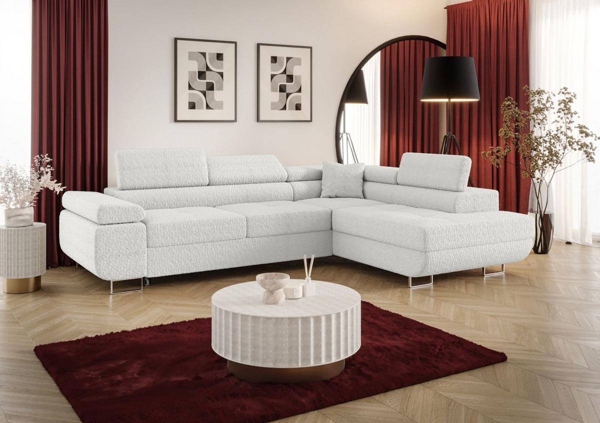 ECKSOFA Monaro Mit Schlaffunktion - Weiß, Holzwerkstoff/Textil (275/202cm) - Fun Möbel