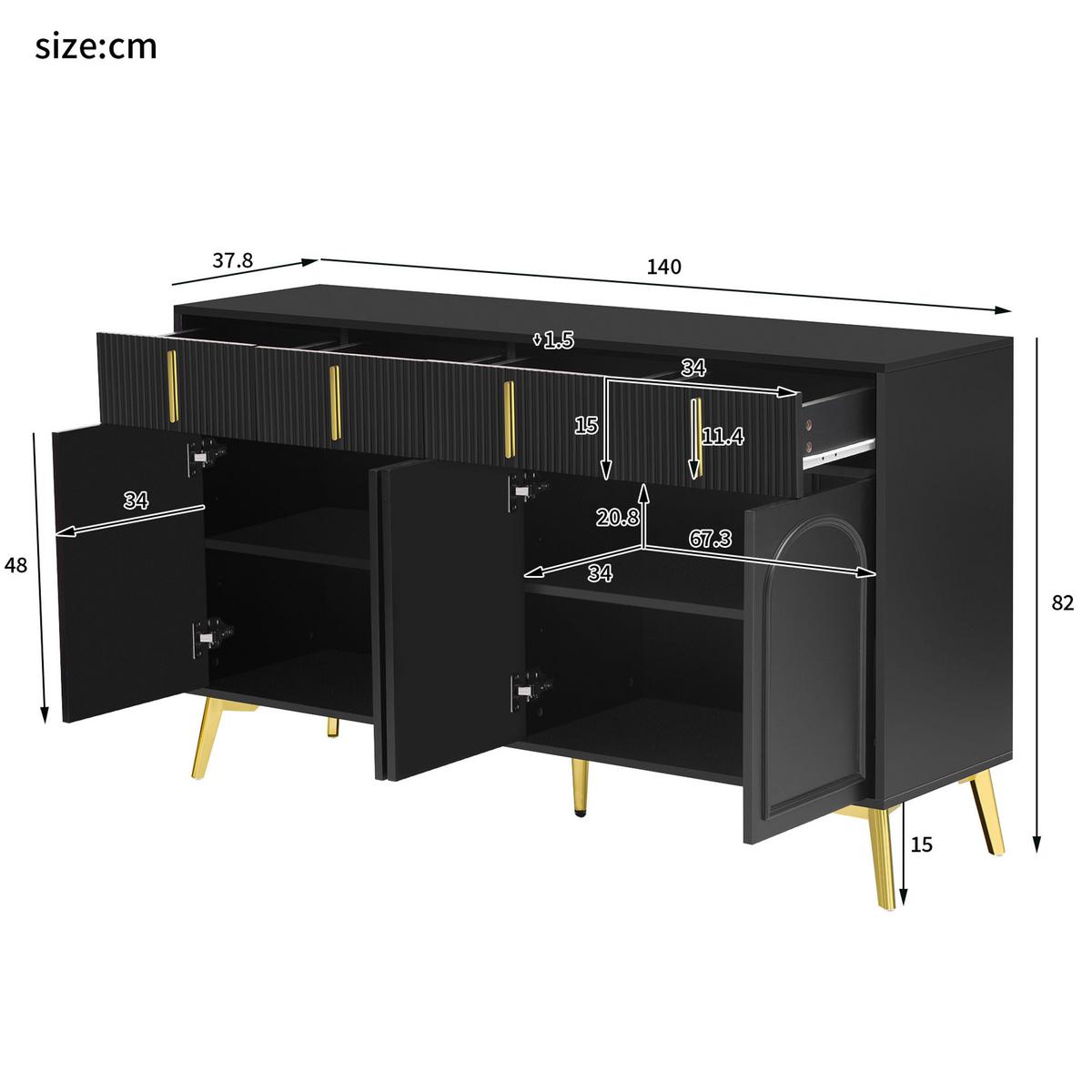 SIDEBOARD Schwarz 140/37,8/82 cm - Schwarz, Holzwerkstoff/Metall (37/82/140cm) - Urban Meuble