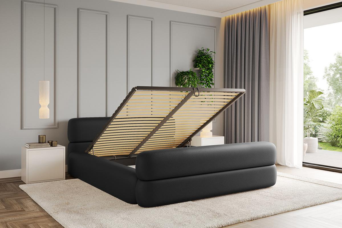 POLSTERBETT mit Bettkasten, Fußteil und Lattenrost, Boxbett mit Matratze H3/H4 - ENORA-Z-V1 180x200 Schwarz Kunstleder - Schwarz Hochglanz, Holzwerkstoff/Textil (180/200cm) - ALTDECOR