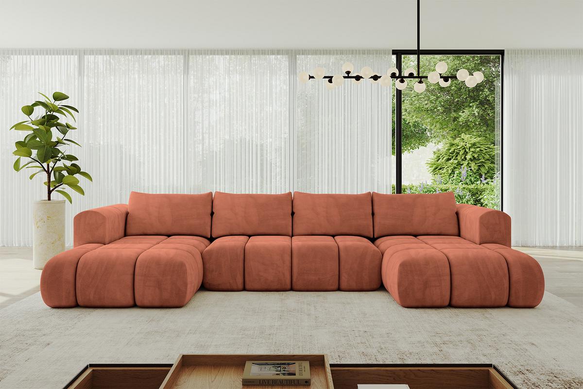 WOHNLANDSCHAFT CLOUD-U 405x185x90 Apricot Velours - Koralle, Holzwerkstoff/Kunststoff (405/90/185cm) - ALTDECOR