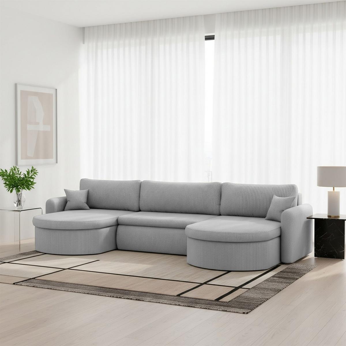 WOHNLANDSCHAFT Feliz In Poso - Hellgrau, Holzwerkstoff/Textil (350/83/160cm) - Fun Möbel