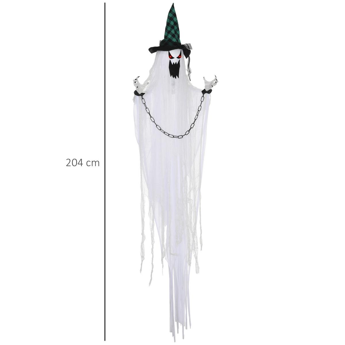 HALLOWEEN-DEKORATION hängender Geist 204 cm mit Geräuschaktivierung, Soundfunktion - Multicolor, Textil (16/204/88cm) - HOMCOM