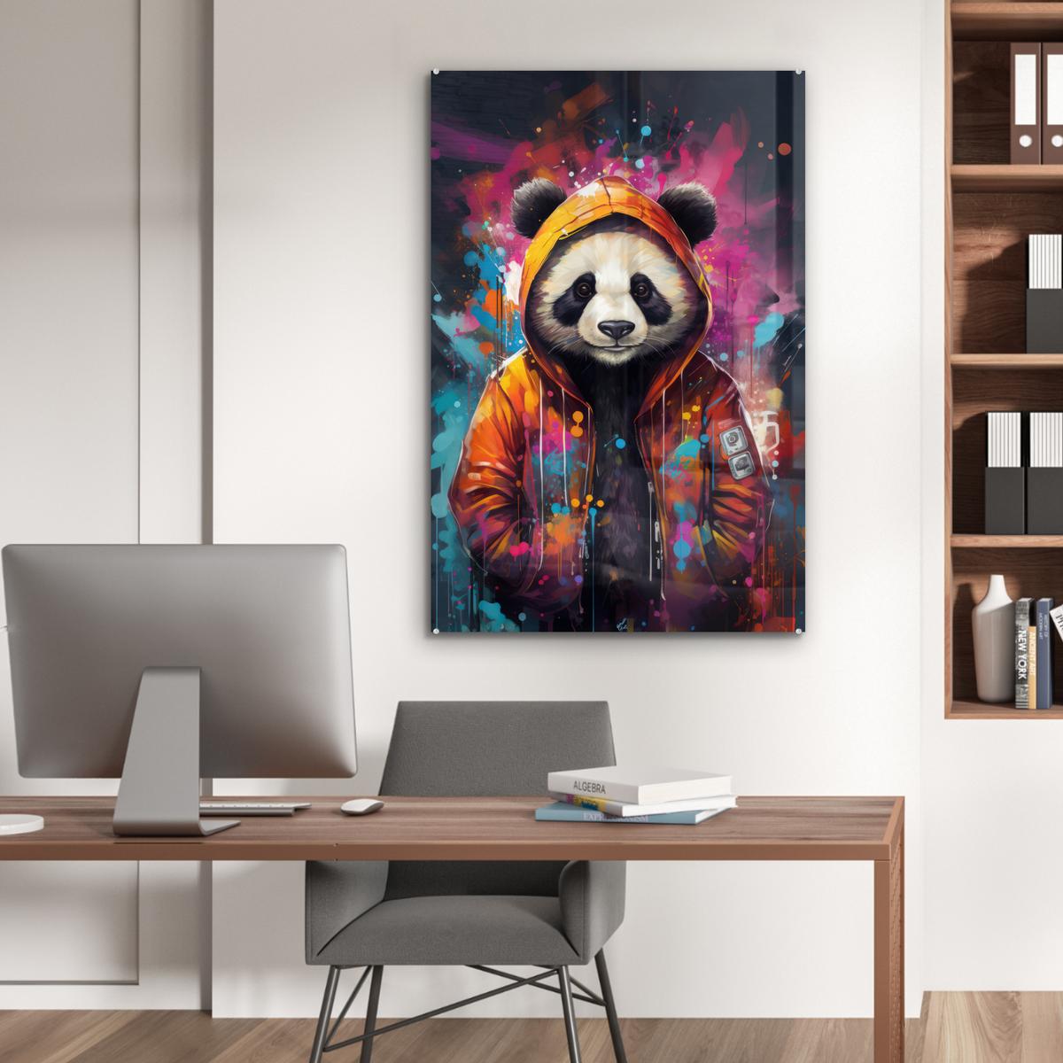 ACRYLGLASBILD Panda - Jacke - Graffiti - Orange 80x120 cm - Orange, Glas (80/120cm) - MuchoWow