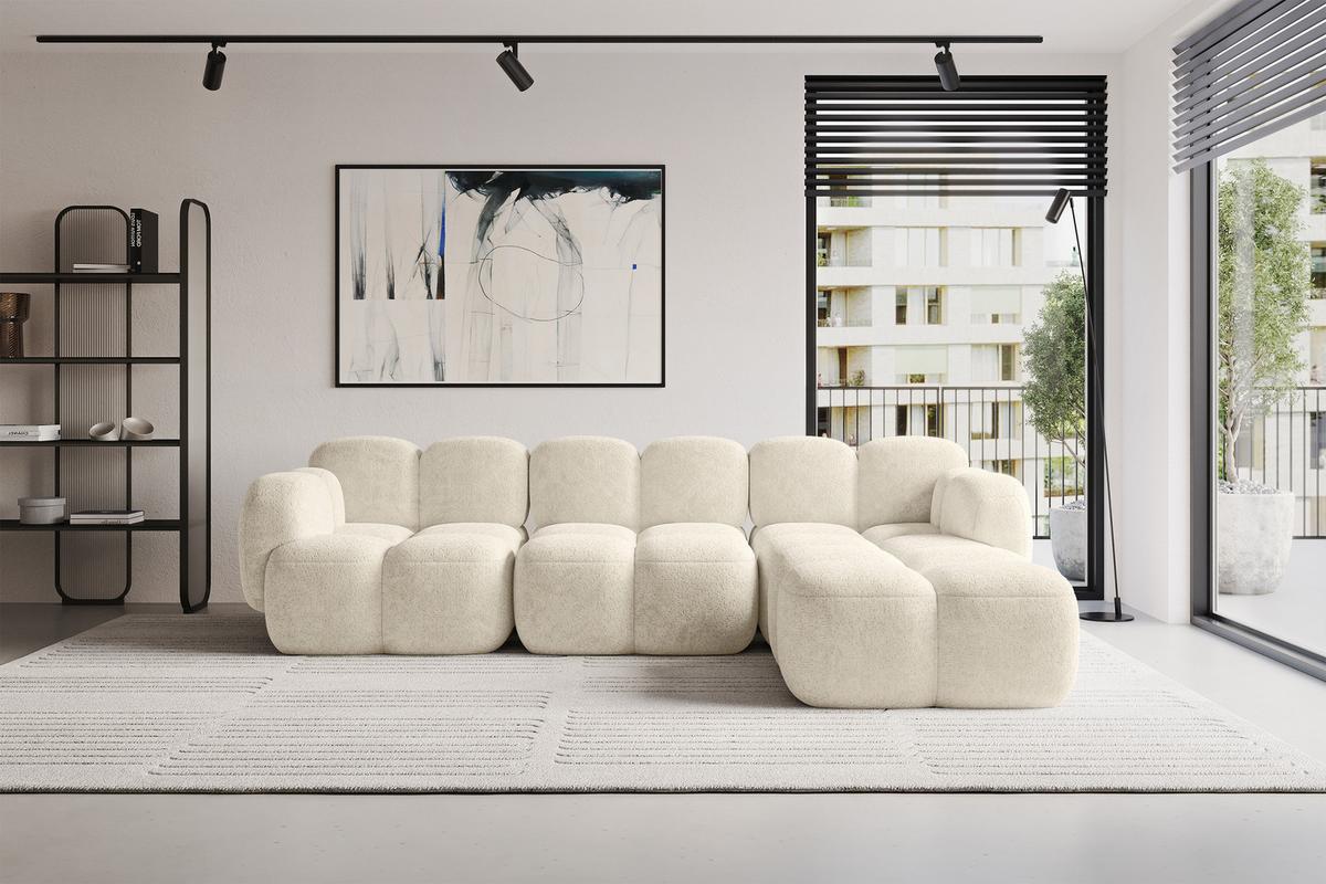 ECKSOFA modulares Sofa Rechts Miko-L2 302x205x75 Creme Velours - Creme/Schwarz, Holzwerkstoff/Kunststoff (302/205cm) - ALTDECOR