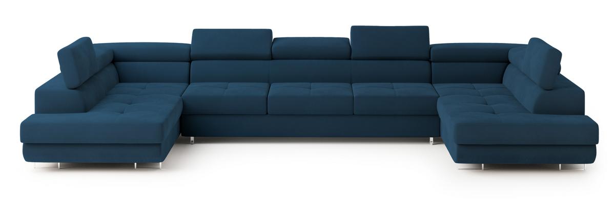 WOHNLANDSCHAFT ISOLANO Blau Velours-Stoff mit Schlaffunktion - Blau, Holz (408/90/202cm) - MASSENO