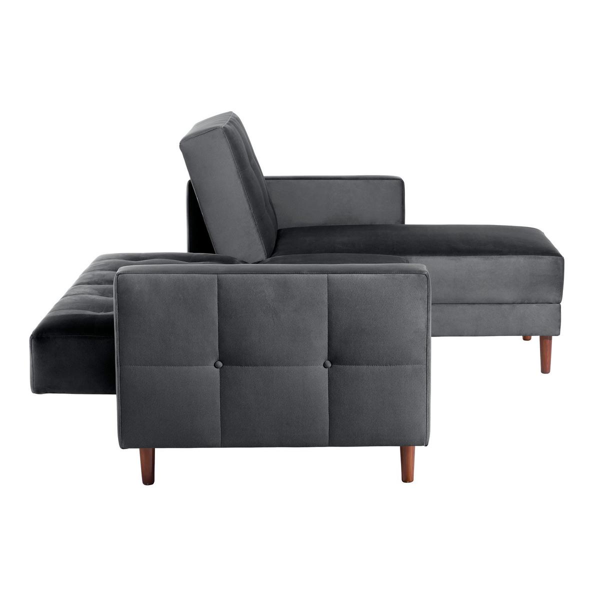 FUNKTIONSSOFA mit Hocker Katunia Samtvelours graphit - Graphitfarben, Kunststoff (222/92/144cm) - 58aufmkessel