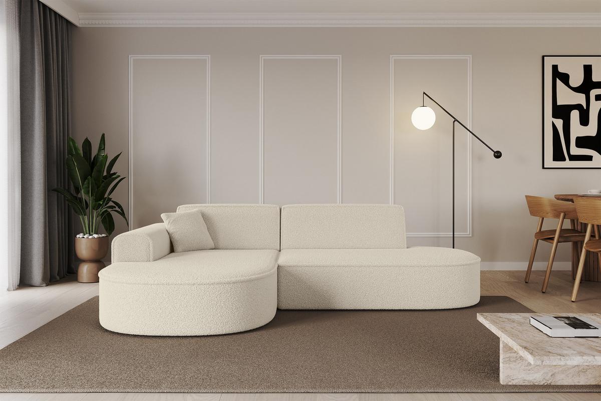 ECKSOFA Ottomane Links MARI-L1 - 243x171x79 cm Beige Bouclé - Beige/Schwarz, Holzwerkstoff/Kunststoff (163/234cm) - ALTDECOR