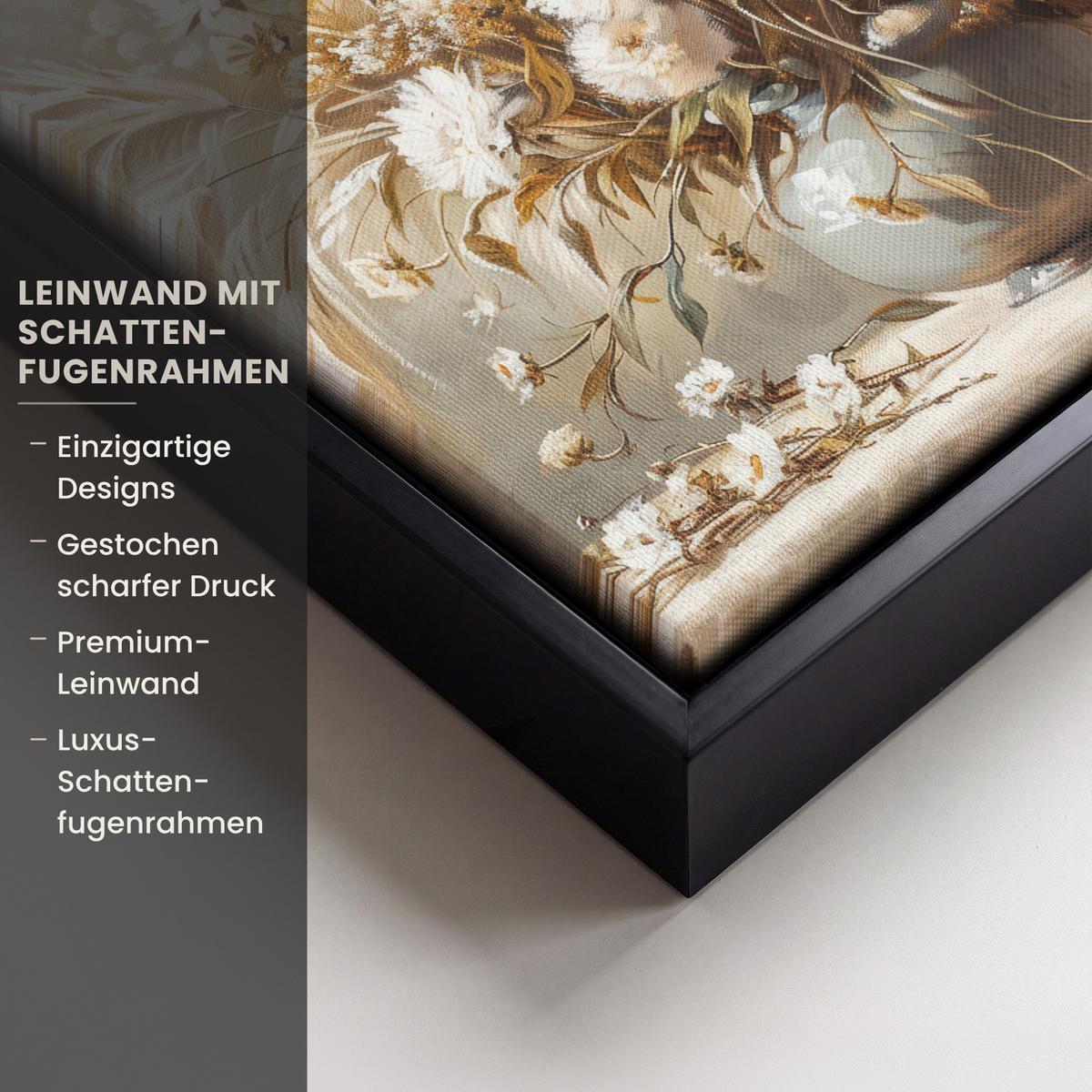 LEINWAND Bilder mit Rahmen - Blumen - Vase - Stilleben - Beige - 20x20 - Creme, Textil (20/20cm) - MuchoWow