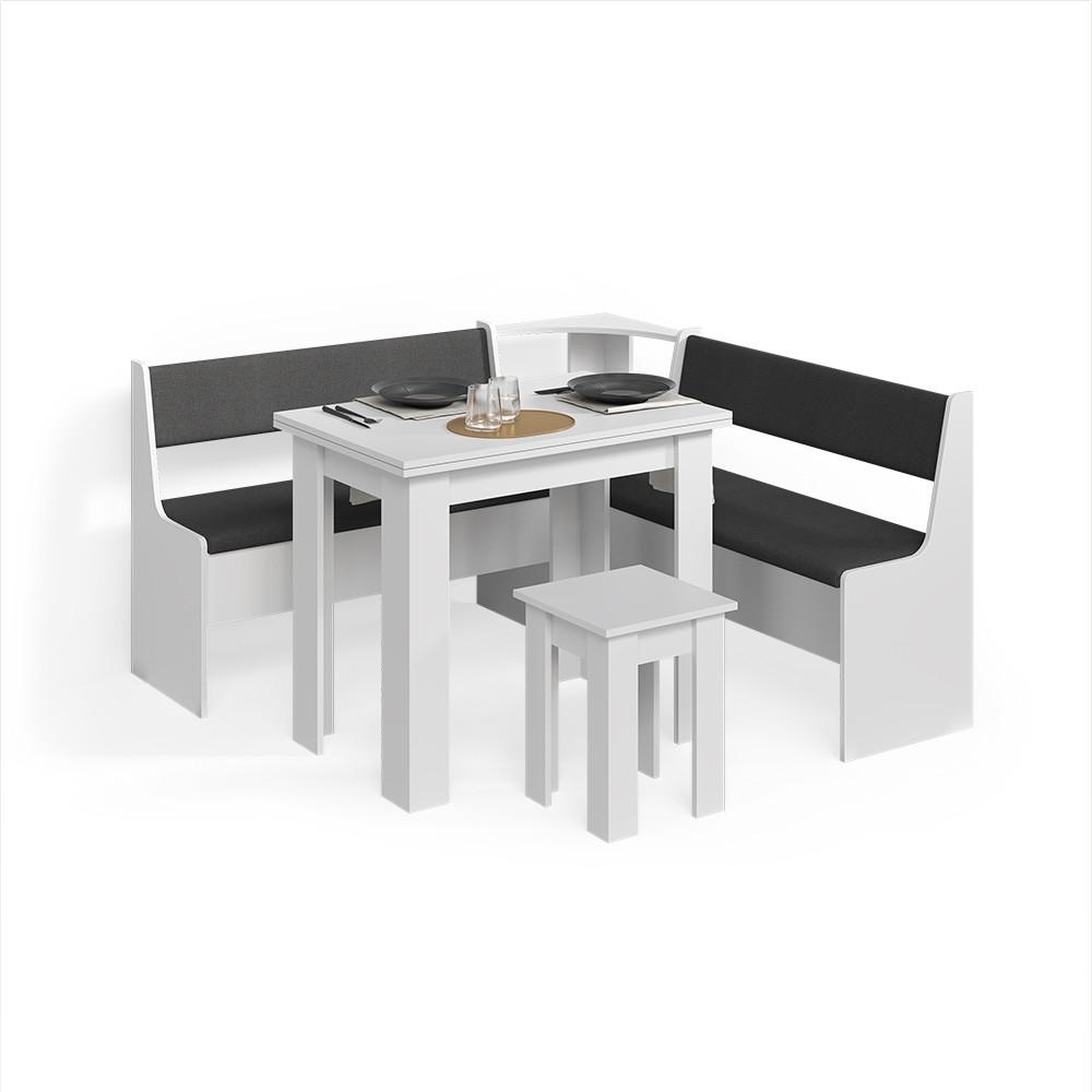 ECKBANKGRUPPE Tiberio Weiß 150 x 150 cm mit Tisch - Weiß, Holzwerkstoff (150/80/150cm) - Livinity®