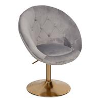 LOUNGESESSEL Samt mit Rückenlehne, drehbar im modernen Design, Grau 67x62x100 cm - Goldfarben/Grau, Textil/Metall (67/100/62cm) - KADIMA DESIGN