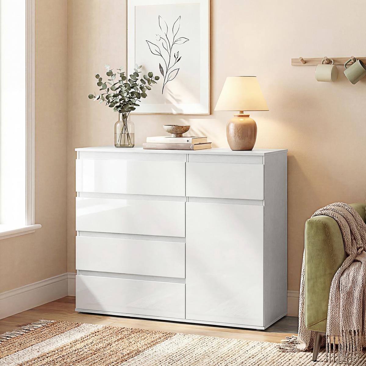 SIDEBOARD aus MDF 100/40/80 cm Weiß - Weiß Hochglanz, Holzwerkstoff (40/80/100cm) - HOMCOM
