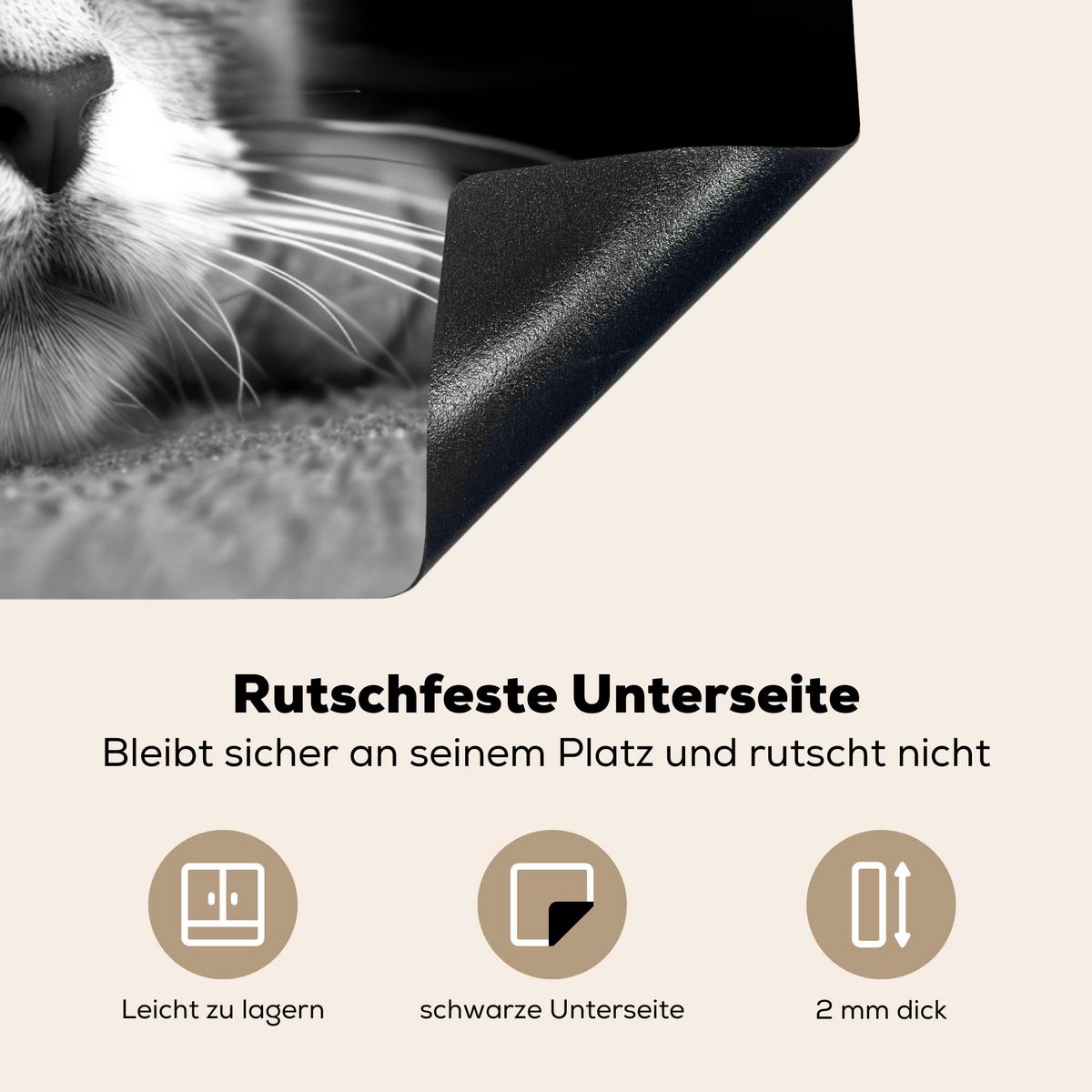 HERDABDECKPLATTE Katze - Grau - Tiere - Katze Ceranfeldabdeckung 80x52 cm - Grau, Kunststoff (80/52/0.2cm) - MuchoWow