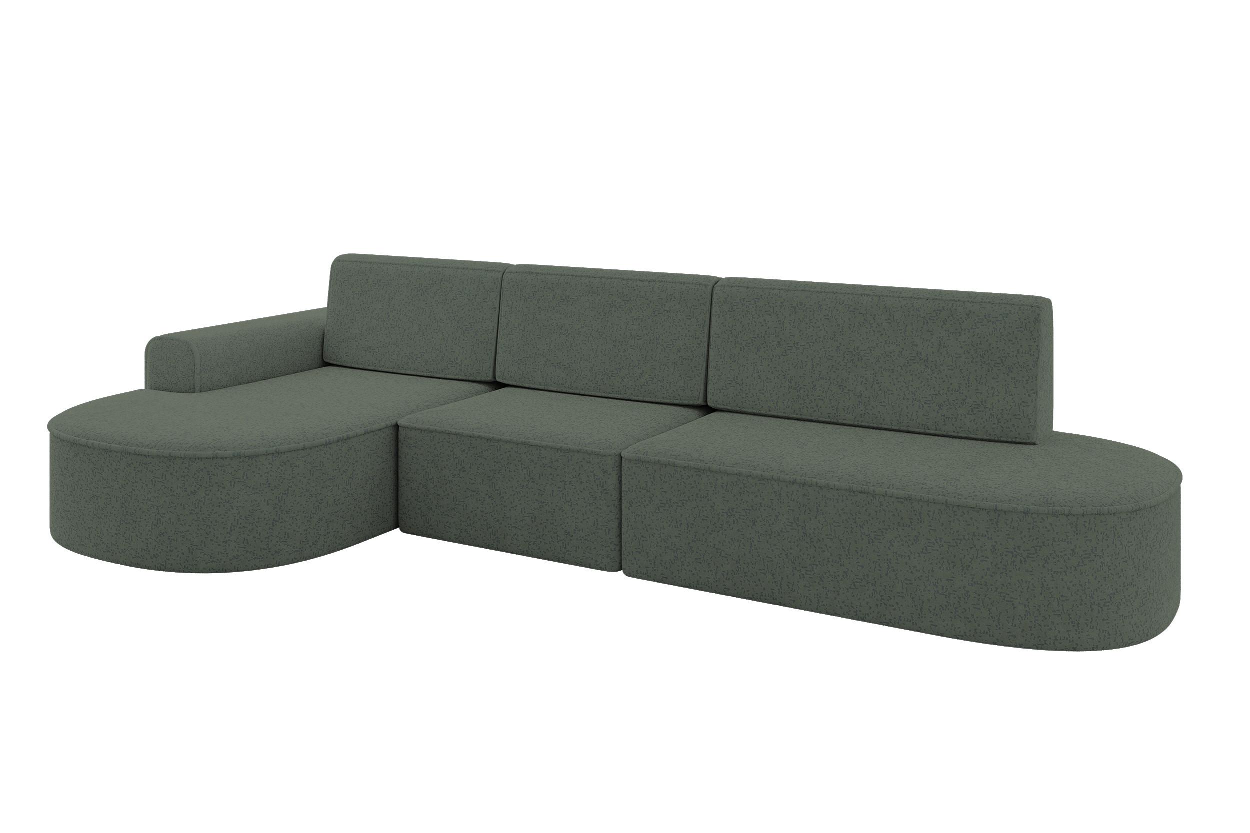 ECKSOFA mit Schlaffunktion Ottomane Links MARI L2-S 368X167X85 Grün Velours - Schwarz/Hellgrün, Holzwerkstoff/Kunststoff (368/167cm) - ALTDECOR