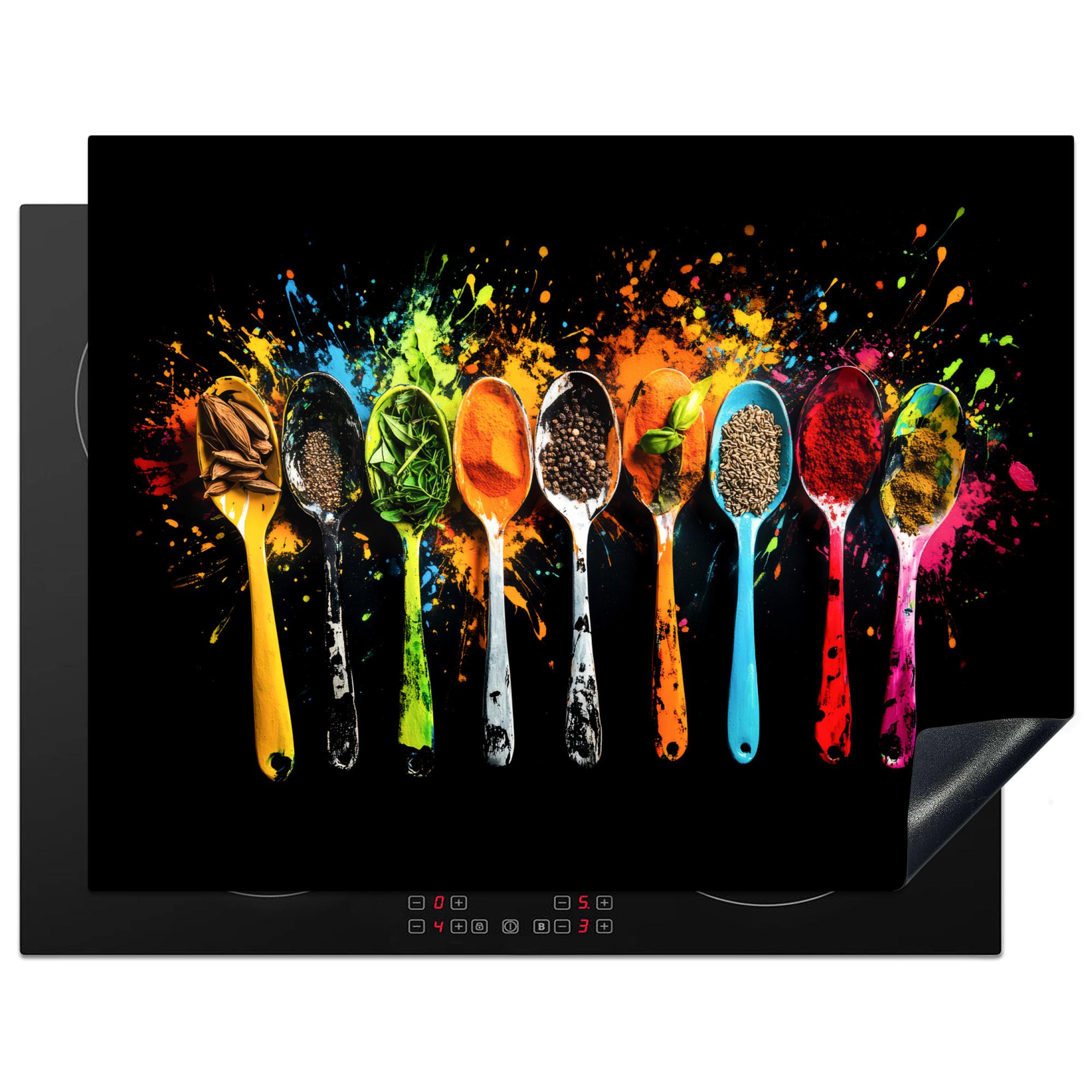 HERDABDECKPLATTE Löffel - Gewürze - Modern - Graffiti - Farbe - Farbenfroh Induktionsmatte 77x59 cm - Multicolor, Kunststoff (77/59/0.2cm) - MuchoWow