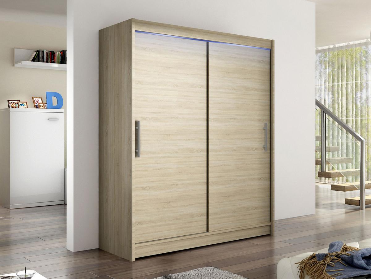 SCHWEBETÜRENSCHRANK Westa I, mit RGB LED Beleuchtung - Silberfarben/Sonoma Eiche, Holzwerkstoff/Metall (150/200/58cm) - MIRJAN24
