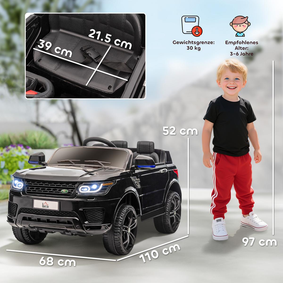 KINDER Elektroauto, SUV mit Fernbedienung, Musikfunktion, bis 5 km/h, Schwarz - Schwarz, Metall (110/68/52cm) - HOMCOM
