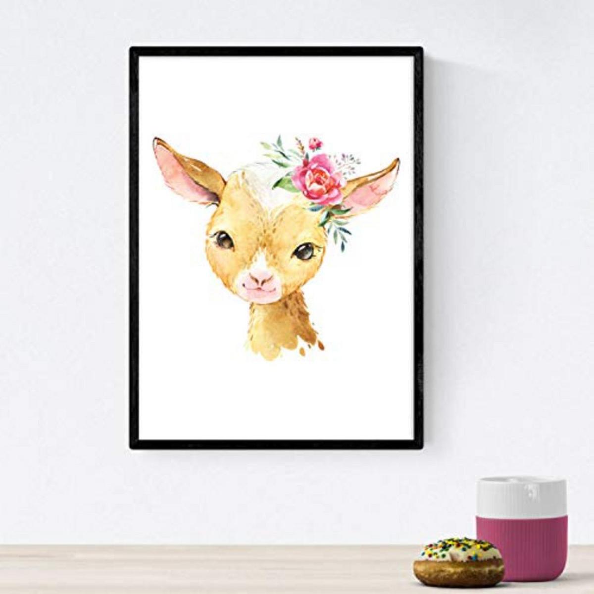 POSTER Set mit 4 Leon AlpacaKaninchen und Kuh A4 Schwarzer Rahmen - Schwarz, Papier (29.7/3cm) - Nacnic